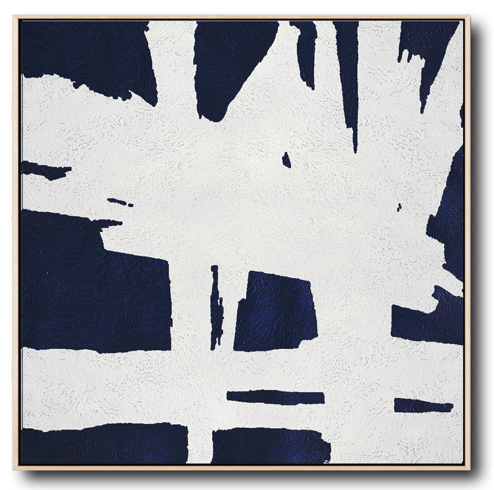 Buy Large Canvas Art Online - Hand Painted Navy Minimalist Painting On Canvas - Canvas Framed Art Large
